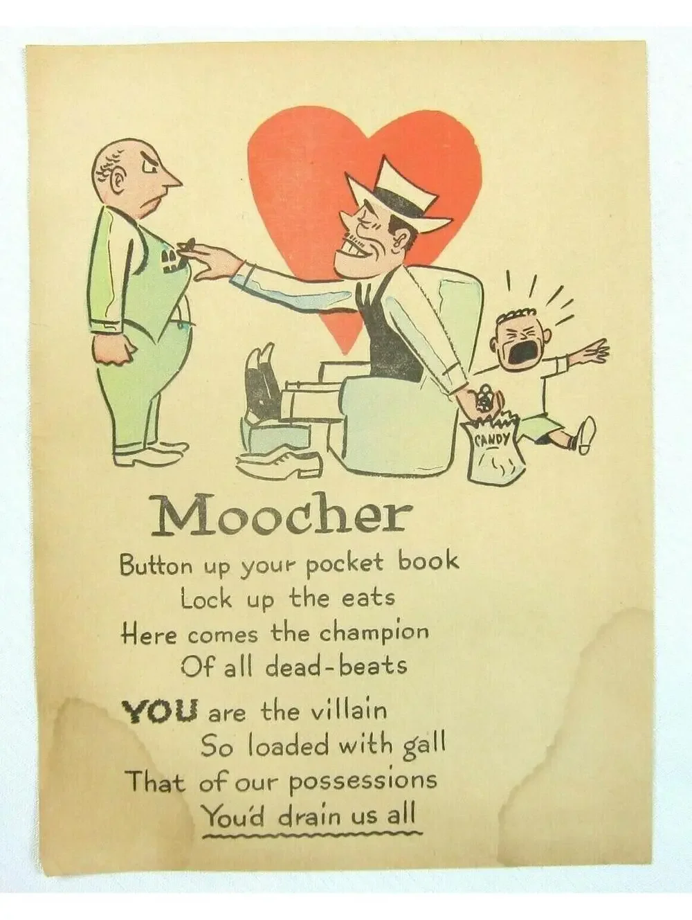 Vintage Vinegar Valentine Moocher Penny Dreadful Sarcasm Insult Poem Ephemera